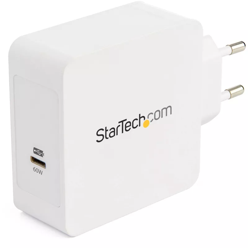 StarTech.com USB C Wall Charger - Ładowarka USB C do laptopa 60W PD - 6ft/2m kabel - Uniwersalna kompaktowa ładowarka Type C - Dell XPS/Lenovo X1 Carbon/HP EliteBook/MacBook - USB IF/CE Certified