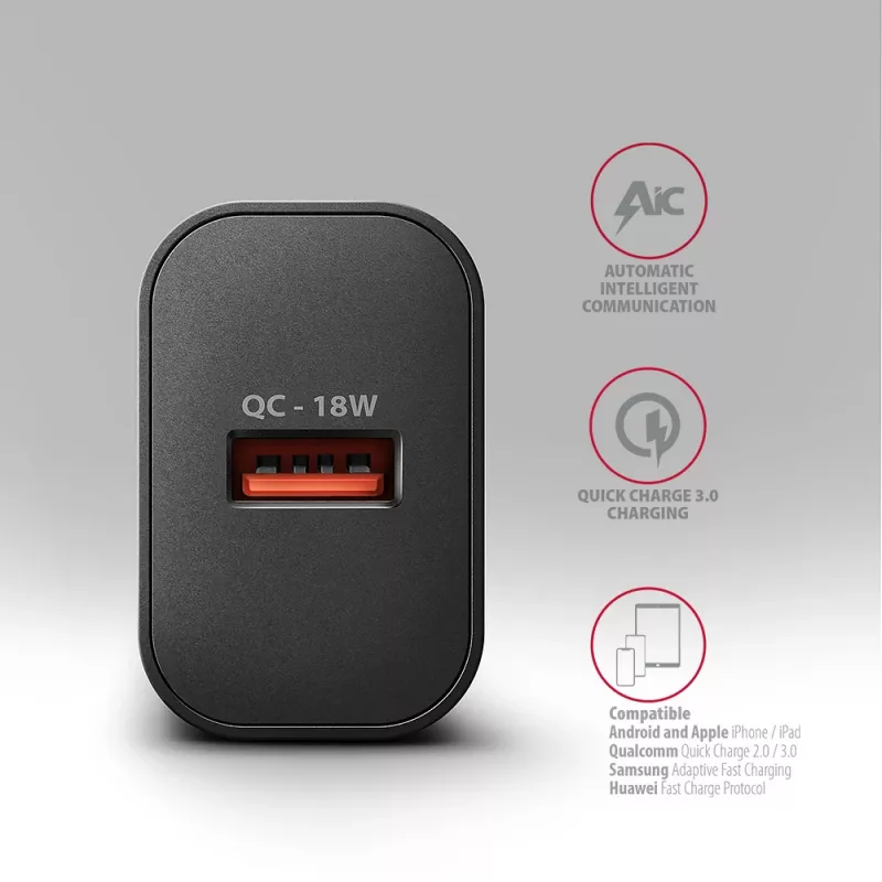 Axagon ACU-QC18 QC 3.0 1× OUTPUT ładowarka ścienna 18W, Indoor, AC, Czarna