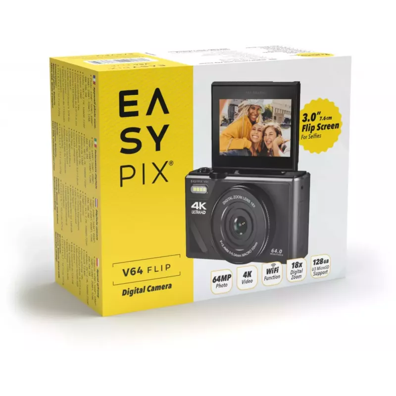 Kompaktowy aparat cyfrowy EASYPIX V64 Flip 20203 — 16 MP, wideo 1080p