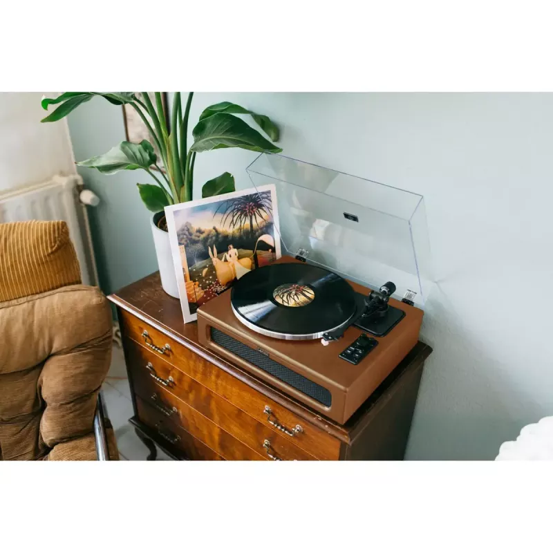 Gramofon audio z napędem paskowym Lenco LS-430BN Brązowy Ręczny Siła nacisku 3-4g