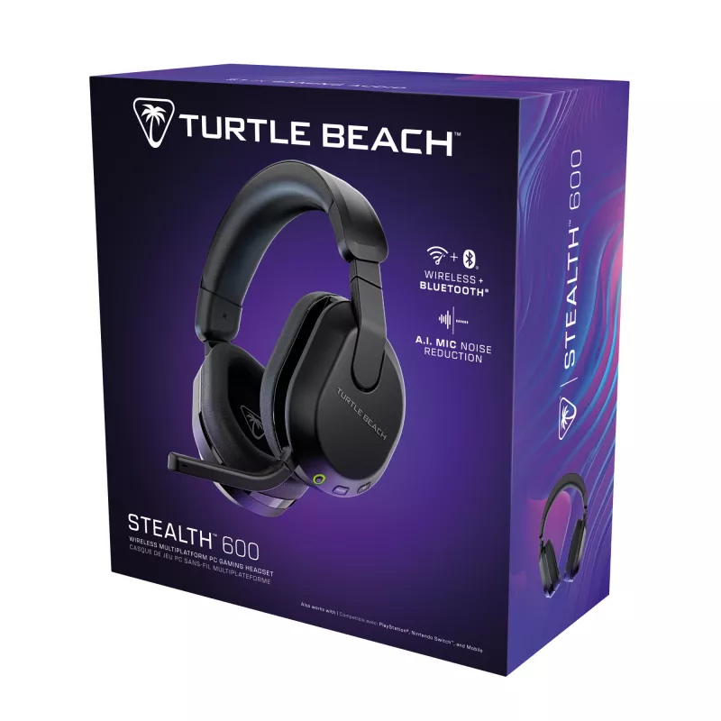 Turtle Beach Stealth 600 Czarny Bezprzewodowy Zestaw słuchawkowy do gier z baterią do 80 godzin, przetwornikami 50 mm i Bluetooth dla PC, PS5, PS4 i urządzeń mobilnych