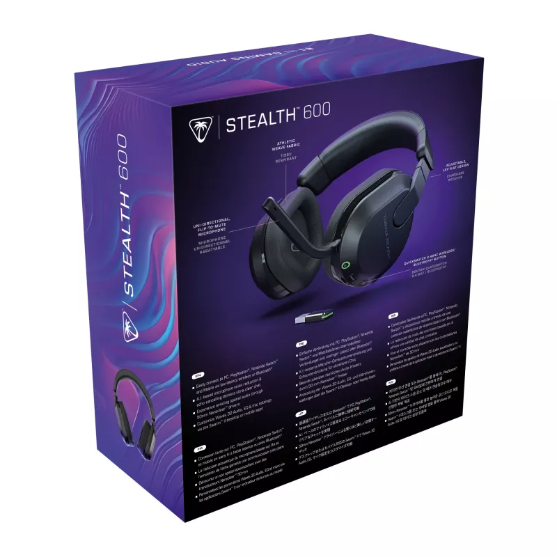 Turtle Beach Stealth 600 Czarny Bezprzewodowy Zestaw słuchawkowy do gier z baterią do 80 godzin, przetwornikami 50 mm i Bluetooth dla PC, PS5, PS4 i urządzeń mobilnych