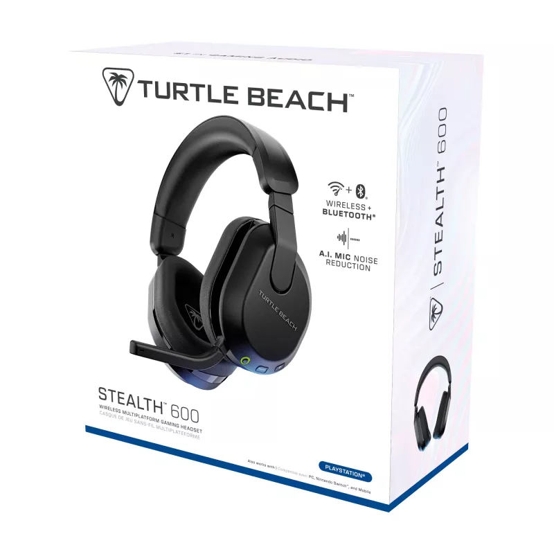 Turtle Beach Stealth 600 Czarny Bezprzewodowy Zestaw słuchawkowy do gier PlayStation z baterią do 80 godz., głośnikami 50 mm i Bluetooth do PS5, PS4, PC i urządzeń mobilnych