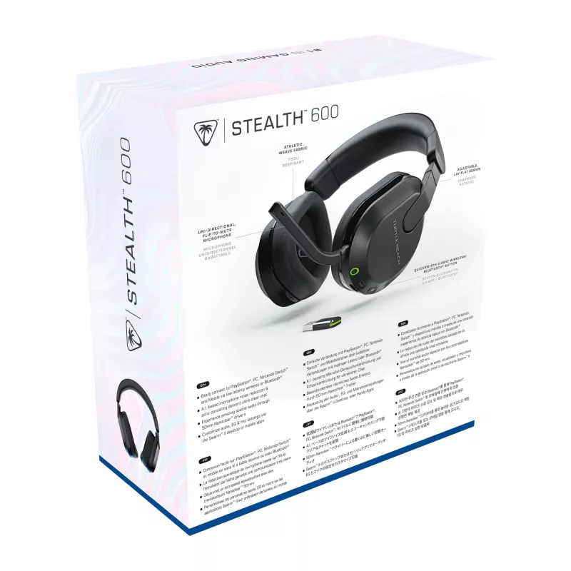 Turtle Beach Stealth 600 Czarny Bezprzewodowy Zestaw słuchawkowy do gier PlayStation z baterią do 80 godz., głośnikami 50 mm i Bluetooth do PS5, PS4, PC i urządzeń mobilnych