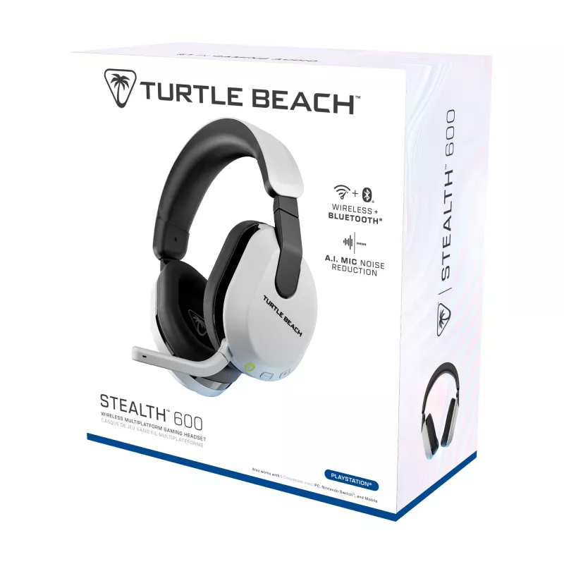 Turtle Beach Stealth 600 biały PlayStation Bezprzewodowy zestaw słuchawkowy do gier z baterią do 80 h, przetwornikami 50 mm i Bluetooth dla PS5, PS4, PC i urządzeń mobilnych