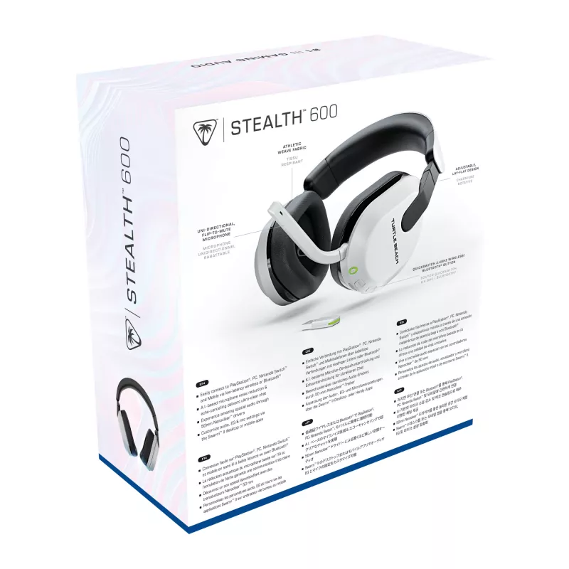 Turtle Beach Stealth 600 biały PlayStation Bezprzewodowy zestaw słuchawkowy do gier z baterią do 80 h, przetwornikami 50 mm i Bluetooth dla PS5, PS4, PC i urządzeń mobilnych