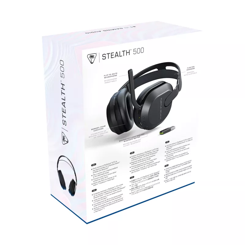 Turtle Beach Stealth 500 Czarny Bezprzewodowy Zestaw Słuchawkowy do Gier dla PlayStation z baterią do 40 godz. i Bluetooth dla PS5, PS4, PC i urządzeń mobilnych