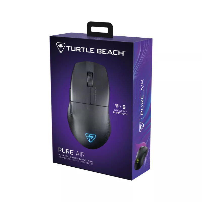 Turtle Beach Pure Air Czarny – Ultra Lekka Bezprzewodowa Ergonomiczna Mysz Gamingowa RGB, Sensor Optyczny 26K DPI, 125h Bateria, Podświetlenie RGB