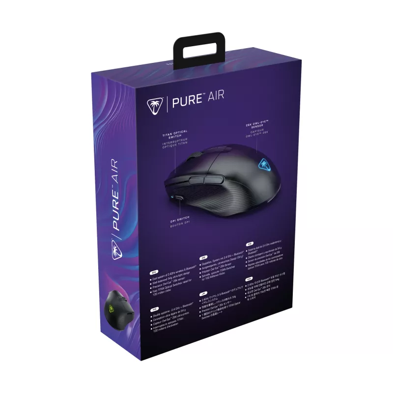 Turtle Beach Pure Air Czarny – Ultra Lekka Bezprzewodowa Ergonomiczna Mysz Gamingowa RGB, Sensor Optyczny 26K DPI, 125h Bateria, Podświetlenie RGB