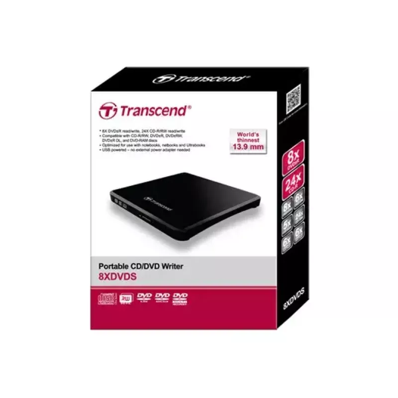 Przenośna nagrywarka DVD Transcend TS8XDVDS-K, USB 2.0, Czarna