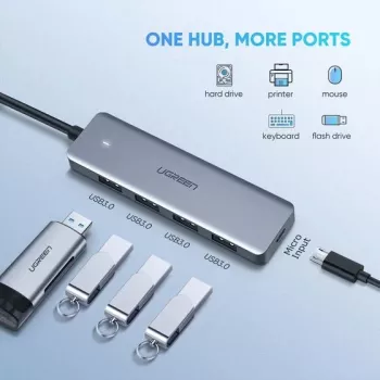 Ugreen 70336 hub interfejsowy USB 3.2 Gen 1 (3.1 Gen 1) Type-C 5000 Mbit/s