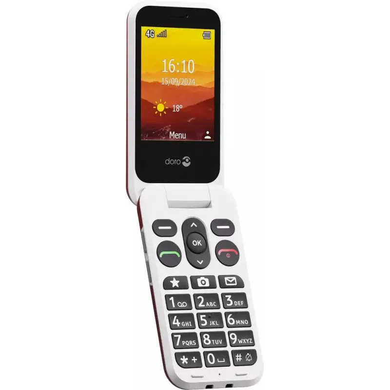 Telefon komórkowy Doro Leva L20 4G, ekran 2,8 cala, czerwono-biały