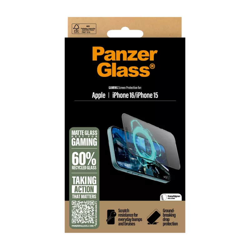 PanzerGlass ® Gaming Ochrona ekranu iPhone 16 | 15 | Ultra-Wide Fit