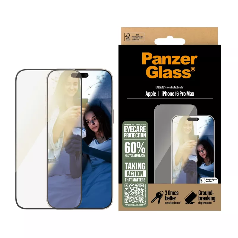 PanzerGlass ® EyeCARE™ Szkło ochronne iPhone 16 Pro Max | Ultra-Wide Fit