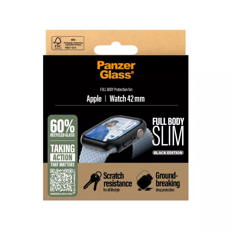 Szkło ochronne PanzerGlass Snappie Full Body cienki Czarny Apple Watch Series 10 42mm