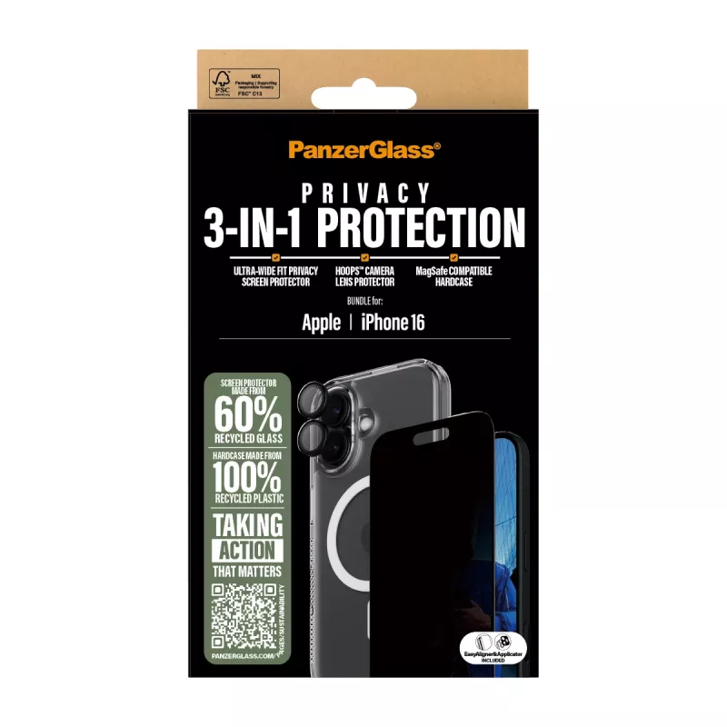 PanzerGlass 3-w-1 zestaw ochrony prywatności iPhone '24 6.1