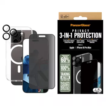 Zestaw ochronny PanzerGlass ® 3-w-1 z ochroną prywatności iPhone 16 Pro Max