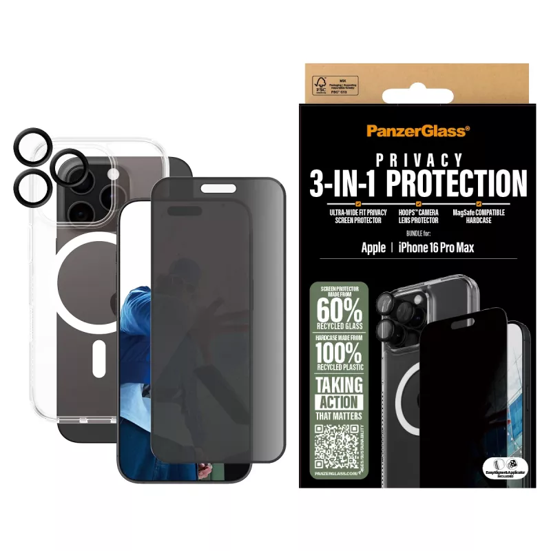 Zestaw ochronny PanzerGlass ® 3-w-1 z ochroną prywatności iPhone 16 Pro Max