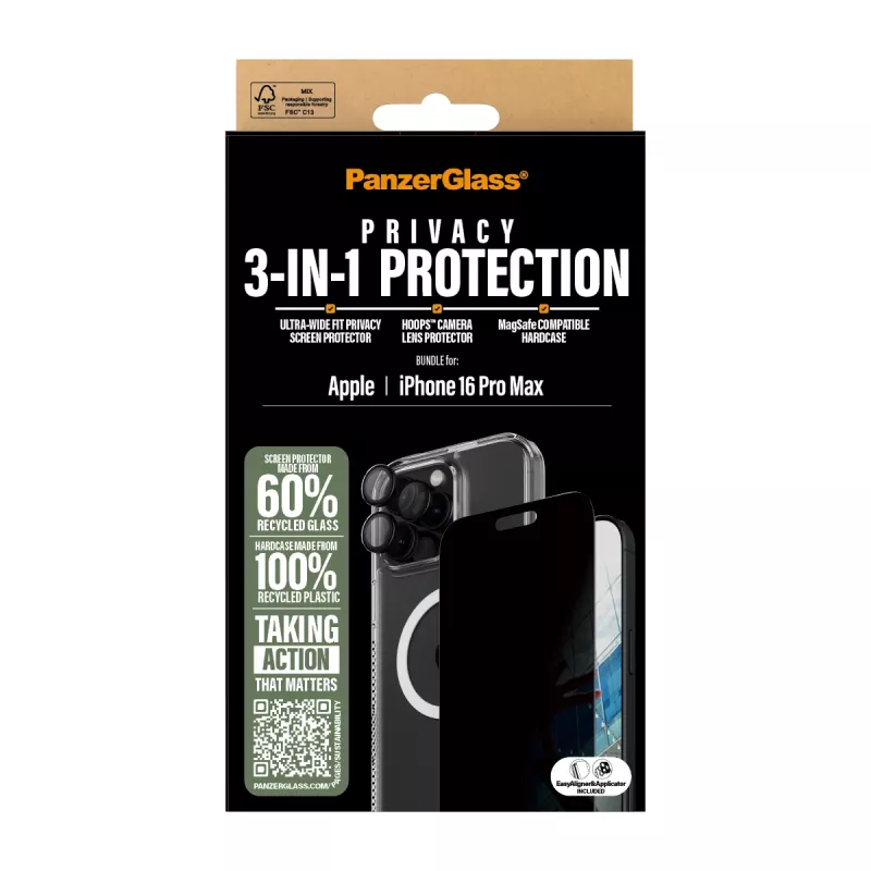 Zestaw ochronny PanzerGlass ® 3-w-1 z ochroną prywatności iPhone 16 Pro Max