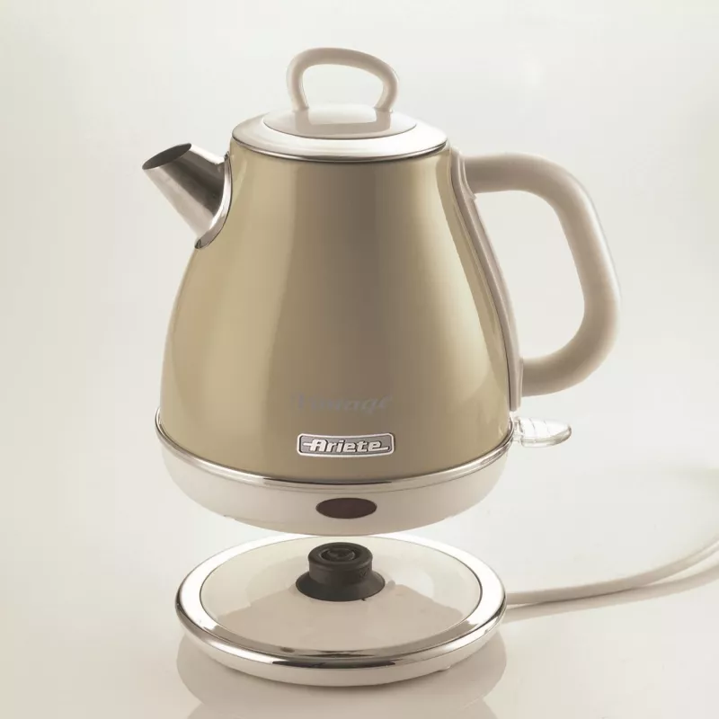Ariete 2868 Vintage 1 L designerski czajnik elektryczny ze stali nierdzewnej do naparów, herbaty i napojów ziołowych, system automatycznego wyłączania, ergonomiczny uchwyt, 1 litr, 1600 W, jasny beż