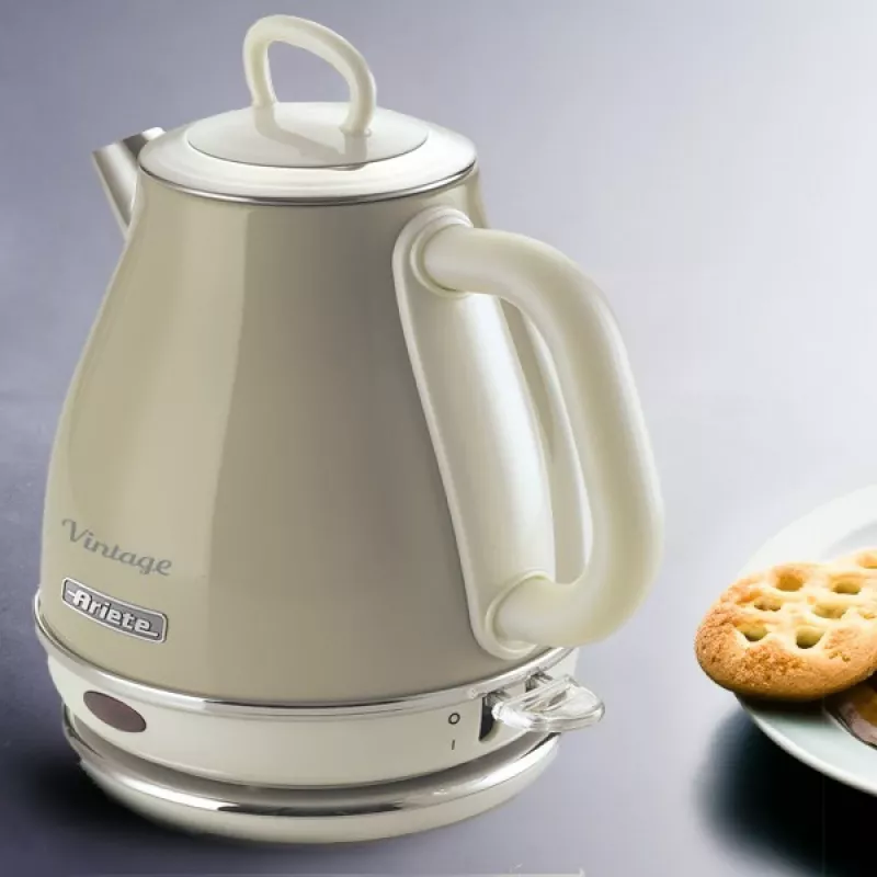 Ariete 2868 Vintage 1 L designerski czajnik elektryczny ze stali nierdzewnej do naparów, herbaty i napojów ziołowych, system automatycznego wyłączania, ergonomiczny uchwyt, 1 litr, 1600 W, jasny beż