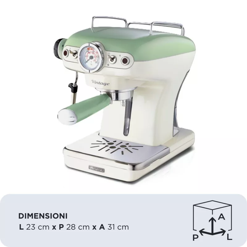 Ariete 1389 Vintage Espresso Coffee Machine - Ekspres do kawy espresso na kawę mieloną lub saszetki ESE, w pastelowo-zielonym kolorze