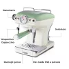 Ariete 1389 Vintage Espresso Coffee Machine - Ekspres do kawy espresso na kawę mieloną lub saszetki ESE, w pastelowo-zielonym kolorze