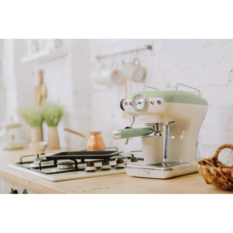 Ariete 1389 Vintage Espresso Coffee Machine - Ekspres do kawy espresso na kawę mieloną lub saszetki ESE, w pastelowo-zielonym kolorze