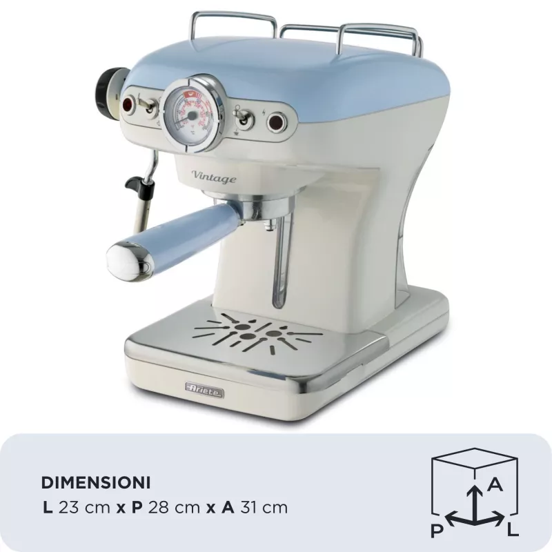 Ekspres do kawy Ariete 1389 Vintage Espresso - Espresso do kawy mielonej lub saszetek ESE, w pastelowym niebieskim kolorze