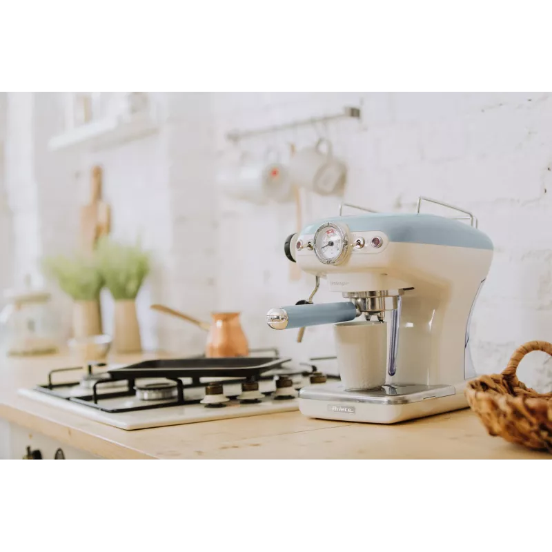 Ekspres do kawy Ariete 1389 Vintage Espresso - Espresso do kawy mielonej lub saszetek ESE, w pastelowym niebieskim kolorze