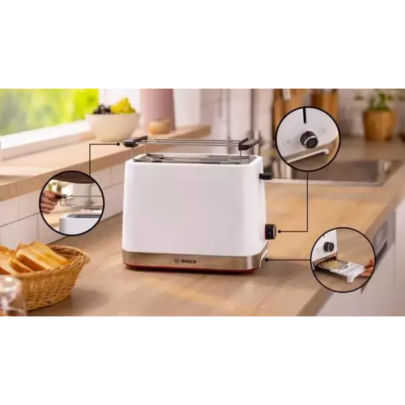 Toster Bosch TAT4M221 2 kromki 950 W biały stal nierdzewna
