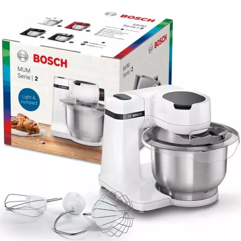 Robot kuchenny Bosch Serie 2 MUMS2EW00 — silnik 700 W, misa ze stali nierdzewnej 3,8 L, biały