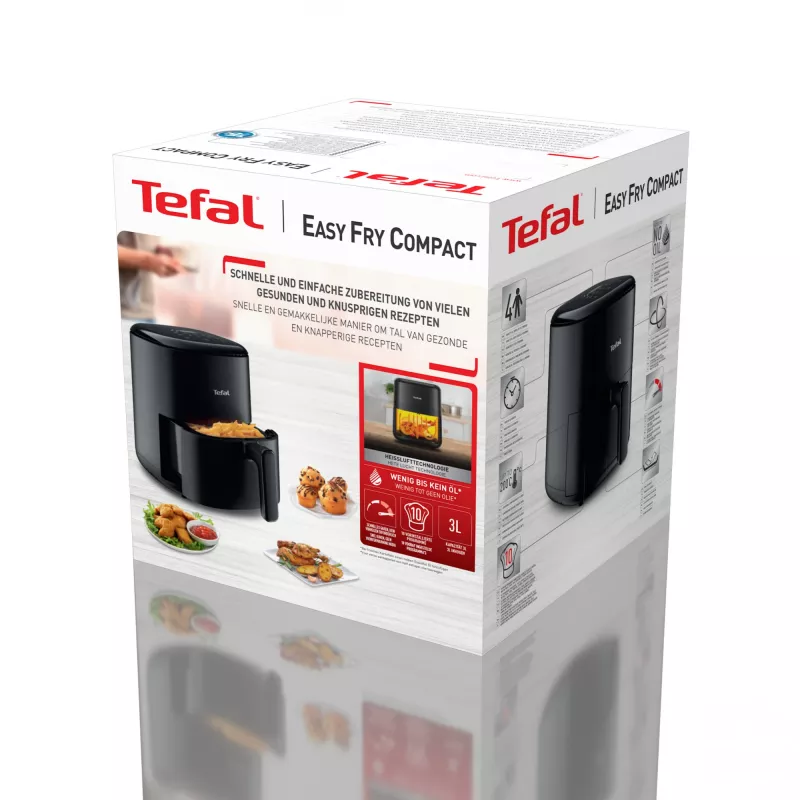 Frytkownica powietrzna Tefal Easy Fry EY145810 — pojemność 3 L, 1300 W, sterowanie dotykowe, wyświetlacz LCD, czarna