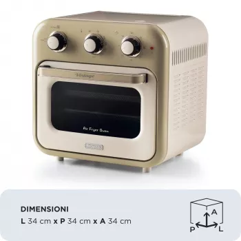 Ariete 4632 Frytkownica beztłuszczowa i piekarnik Vintage, 1400W, 2w1, Pojemność 16L, Akcesoria w zestawie, Timer 60 minut, Podwójna szyba, Beżowy