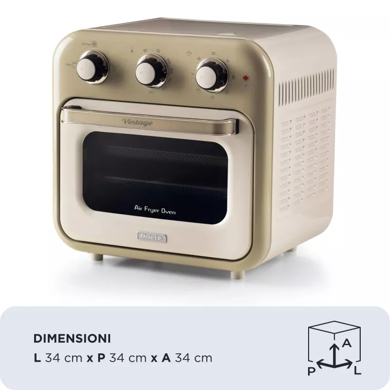 Ariete 4632 Frytkownica beztłuszczowa i piekarnik Vintage, 1400W, 2w1, Pojemność 16L, Akcesoria w zestawie, Timer 60 minut, Podwójna szyba, Beżowy