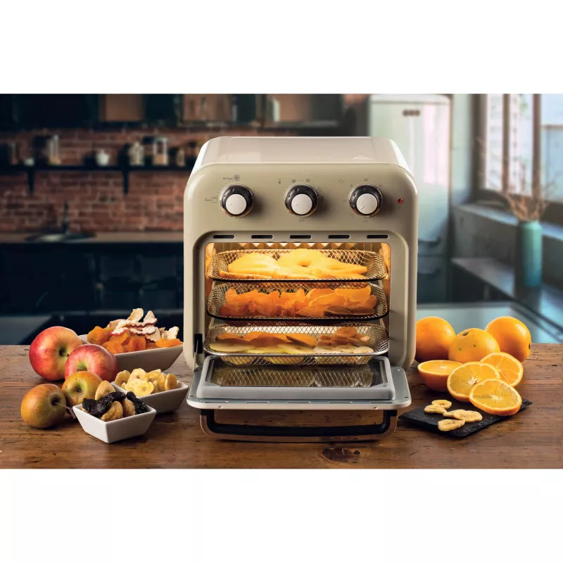 Ariete 4632 Frytkownica beztłuszczowa i piekarnik Vintage, 1400W, 2w1, Pojemność 16L, Akcesoria w zestawie, Timer 60 minut, Podwójna szyba, Beżowy