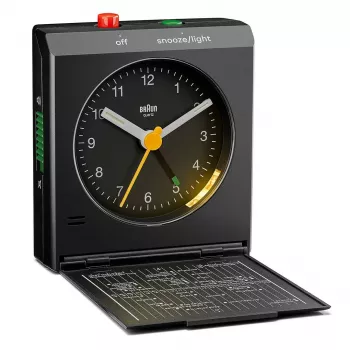 Budzik BRAUN BC 05 B kwarcowy składany czarny — kompaktowy budzik podróżny z mechanizmem kwarcowym