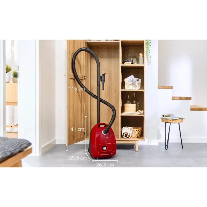 Odkurzacz workowy Bosch Serie 4 BGD38RD1H, 600 W, worek na kurz 4 L, czyszczenie na sucho, czerwony