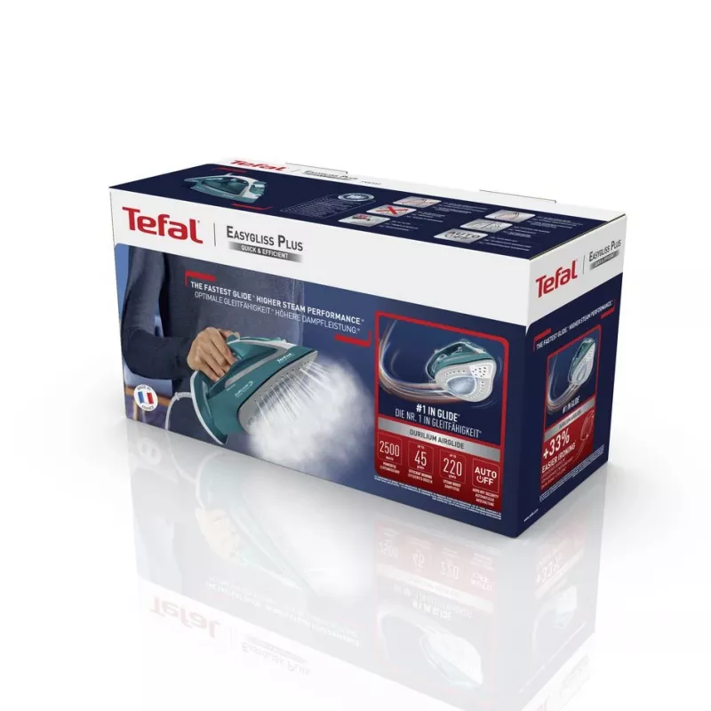 Tefal EasyGliss Plus FV5737 Żelazko parowe i suche Płyta Durilium 2500 W Turkusowy, Biały