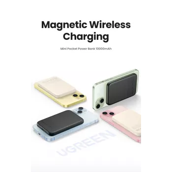 Ugreen 25208 powerbank 10000 mAh ładowanie bezprzewodowe beżowy