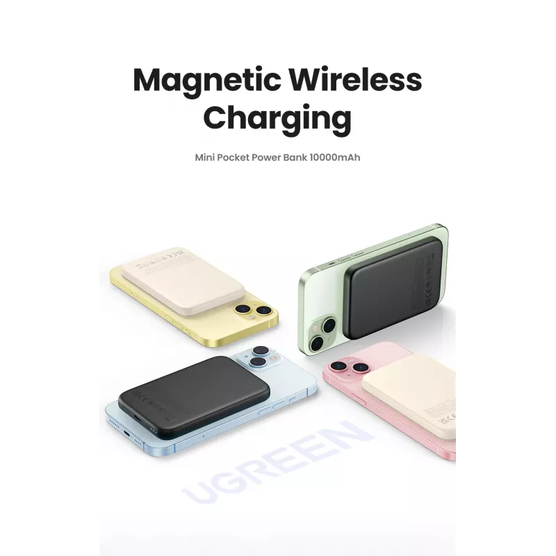 Ugreen 25208 powerbank 10000 mAh ładowanie bezprzewodowe beżowy