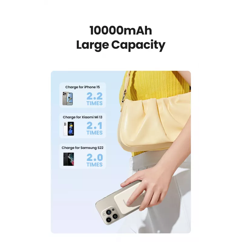 Ugreen 25208 powerbank 10000 mAh ładowanie bezprzewodowe beżowy