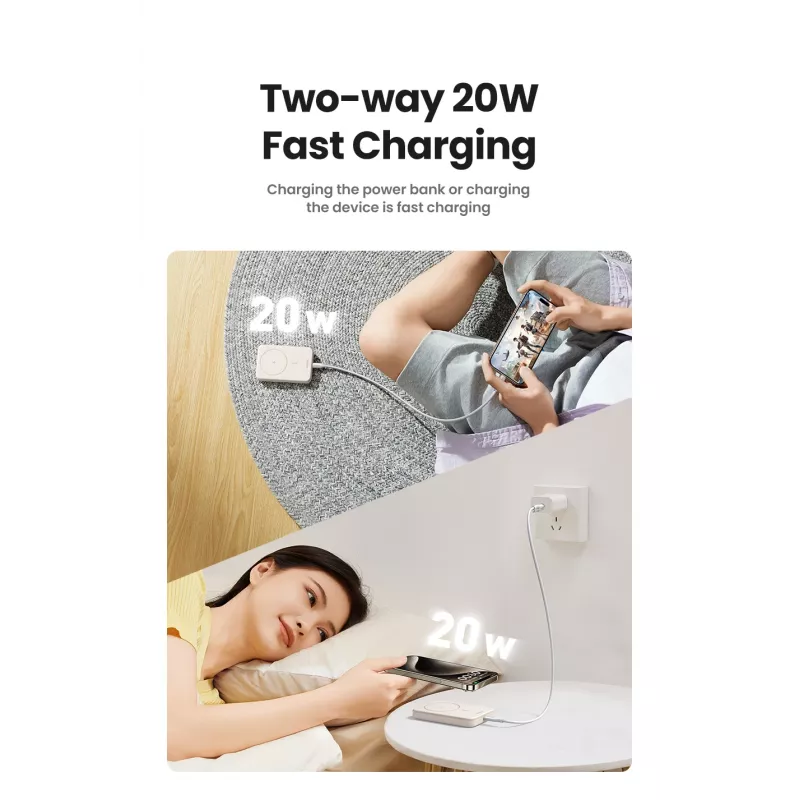 Ugreen 25208 powerbank 10000 mAh ładowanie bezprzewodowe beżowy