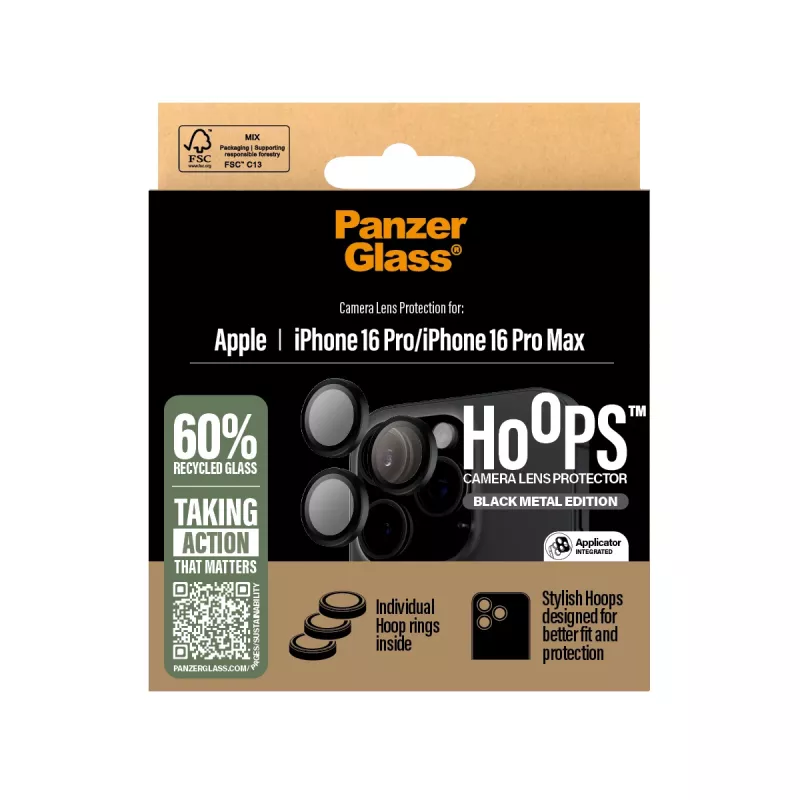 PanzerGlass ® Hoops® Osłona obiektywu aparatu Czarny iPhone 16 Pro | 16 Pro Max