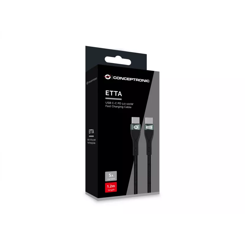 Conceptronic ETTA01B12 USB C-C PD 3.0 szybki kabel do ładowania 100 W 1,2 m, 20 V 5 A, 480 Mb/s, E-Mark