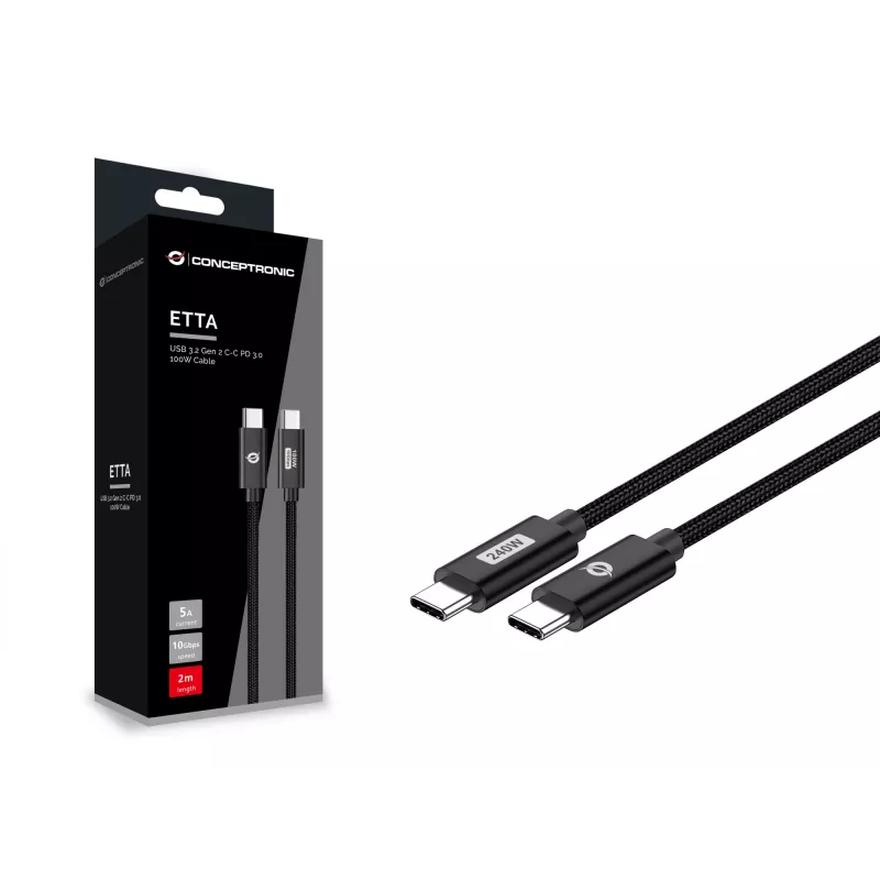 Conceptronic ETTA03B12 USB C-C PD 3.1 Kabel do szybkiego ładowania 240W 1,2m, 48V 5A, 480Mbps, E-Mark