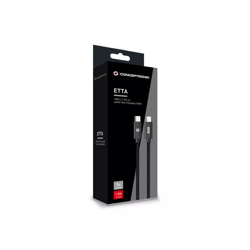 Conceptronic ETTA03B12 USB C-C PD 3.1 Kabel do szybkiego ładowania 240W 1,2m, 48V 5A, 480Mbps, E-Mark