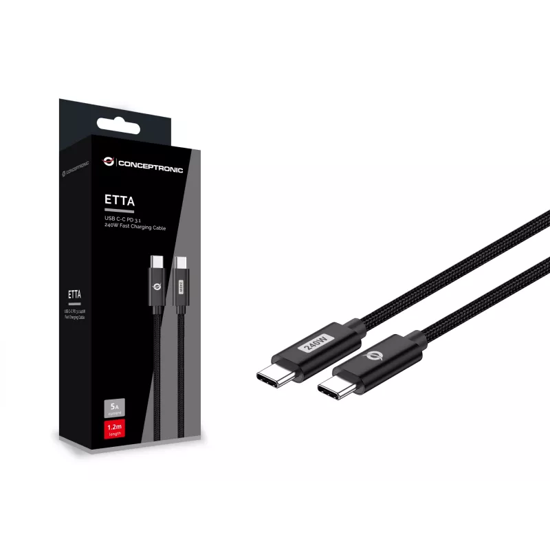Conceptronic ETTA03B20 Kabel USB C-C PD 3.1 240W do szybkiego ładowania 2M, 48V 5A, 480Mbps, E-Mark