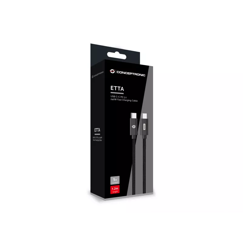 Conceptronic ETTA03B20 Kabel USB C-C PD 3.1 240W do szybkiego ładowania 2M, 48V 5A, 480Mbps, E-Mark