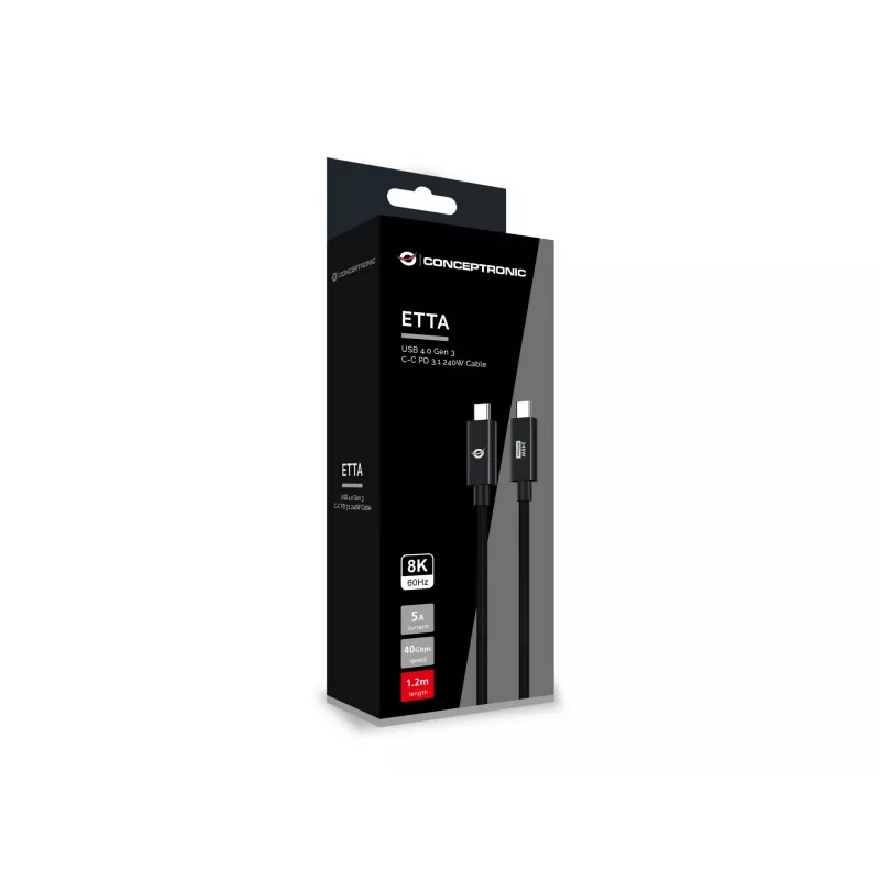 Conceptronic ETTA04B12 Kabel USB 4.0 Gen 3 C-C PD 3.1 240 W 1,2 m, 48 V 5 A, 40 Gb/s, E-Mark